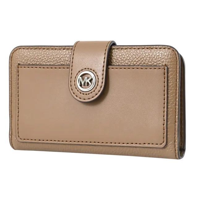 【Michael Kors】MK CHARM 金屬LOGO扣式簡易零錢中夾(深棕)
