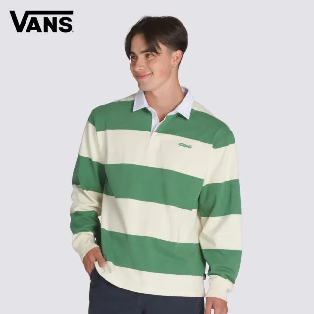 【VANS】官方旗艦 綠色/白色條紋長袖POLO衫