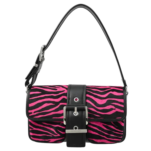 【Michael Kors】COLBY 限定金屬穿扣虎紋印花拼接翻蓋單肩包(黑桃)