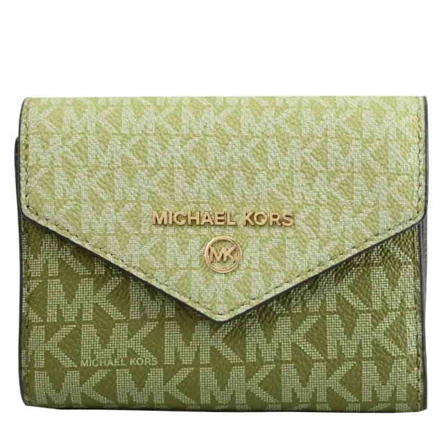 【Michael Kors】經典滿版MK LOGO信封造型三折扣式零錢短夾(橄欖綠)