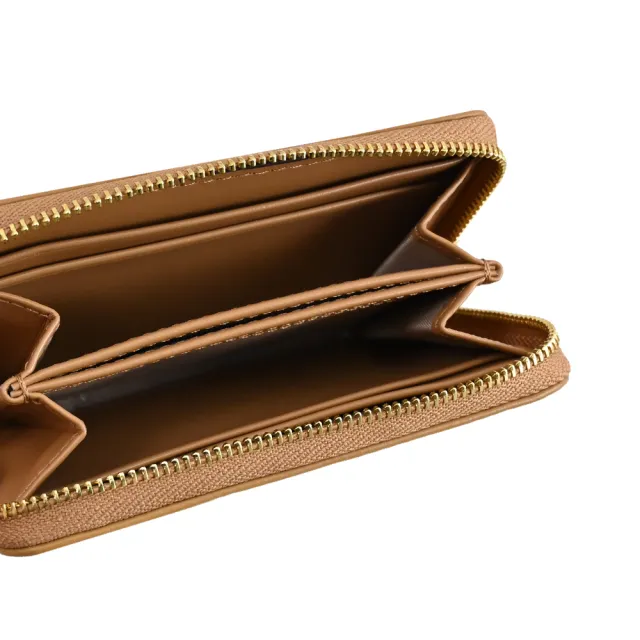 【Michael Kors】簡約金屬車線格紋信用卡證件名片零錢包(棕色)