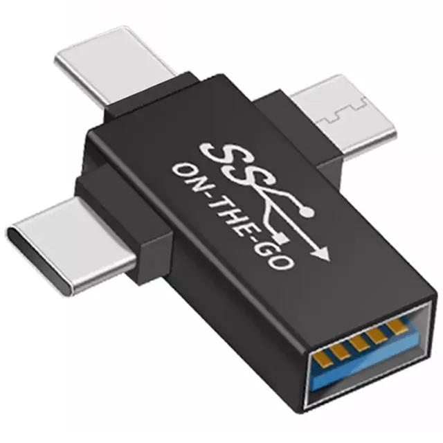 【Bill Case】高階三合一 Type C Lightning Micro USB 迷你OTG轉接頭  酷黑(支持iPhone15 16全新系列)
