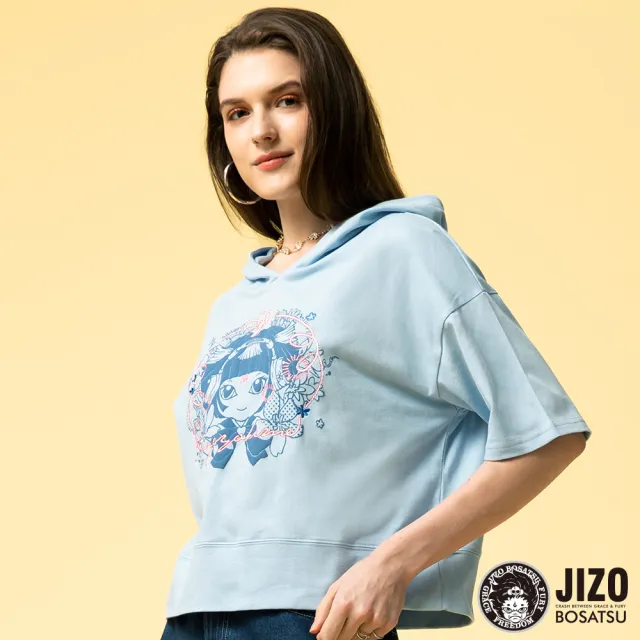 【BLUE WAY】女裝 金魚姬花卉繩股落肩連帽 短袖 上衣-地藏小王