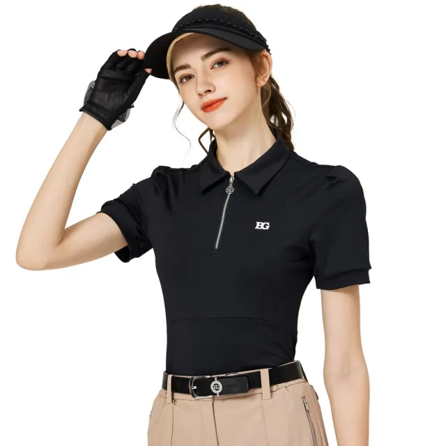 【BLKTEE GOLF】拉鍊翻領女短袖上衣-黑.墨綠(高爾夫短袖上衣 golf球衫)