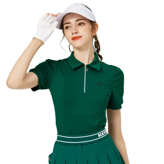 【BLKTEE GOLF】拉鍊翻領女短袖上衣-黑.墨綠(高爾夫短袖上衣 golf球衫)