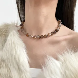 【LEESA】天然石\串珠\項鍊女\小眾設計\復古風\鈦鋼項鍊\搭配\新中式\鎖骨鏈\鹽系穿搭\配 