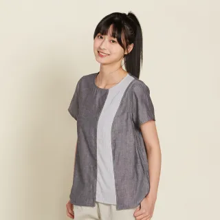 【YVONNE 以旺傢飾】雙層棉拼接短袖上衣-永恆灰