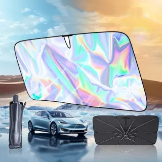 【SUiTU】炫彩鐳射汽車鈦銀遮陽傘 車用前檔風玻璃防曬隔熱遮陽擋 車載折疊遮陽擋板 附收納皮套