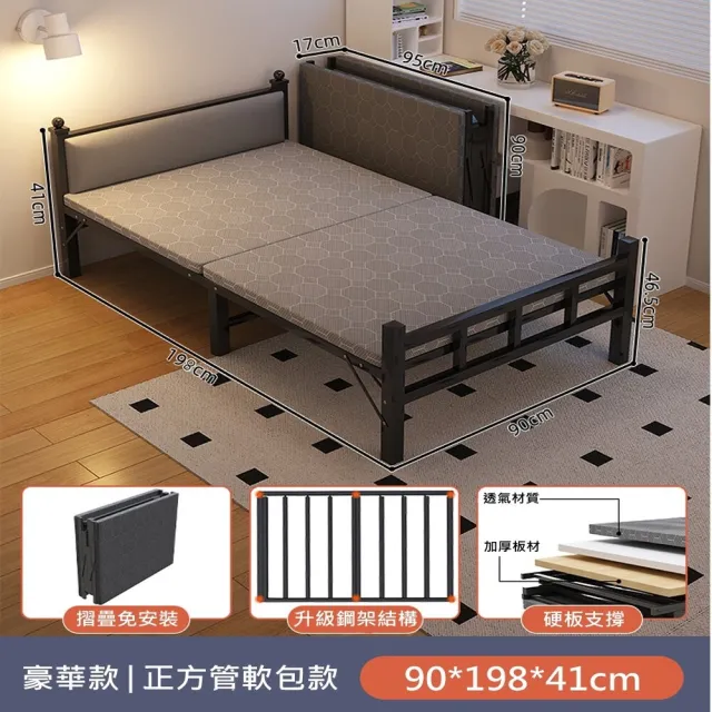 【MINE家居】折疊床 單人床  雙色選購 升級198公分 寬90cm(免安裝 工業鋼架結實穩固)
