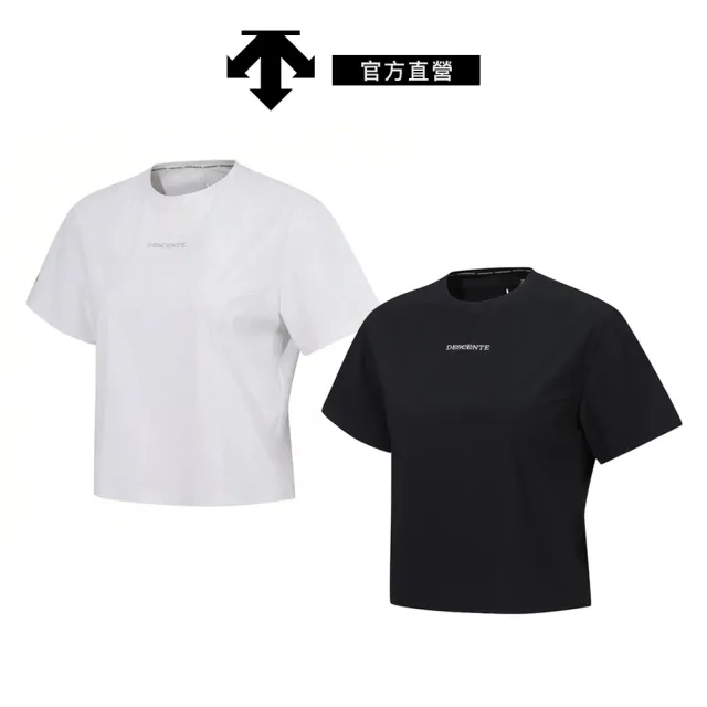 【DESCENTE】迪桑特 T-SHIRTS 短袖 女士 中短版運動上衣(黑色/白色)