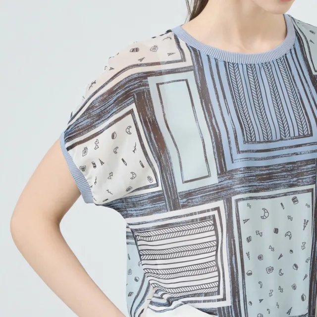【ILEY 伊蕾】飛鼠袖印花雪紡上衣(淺藍；M-XL；1252511408)