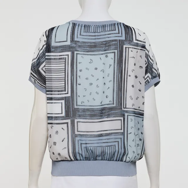 【ILEY 伊蕾】飛鼠袖印花雪紡上衣(淺藍；M-XL；1252511408)