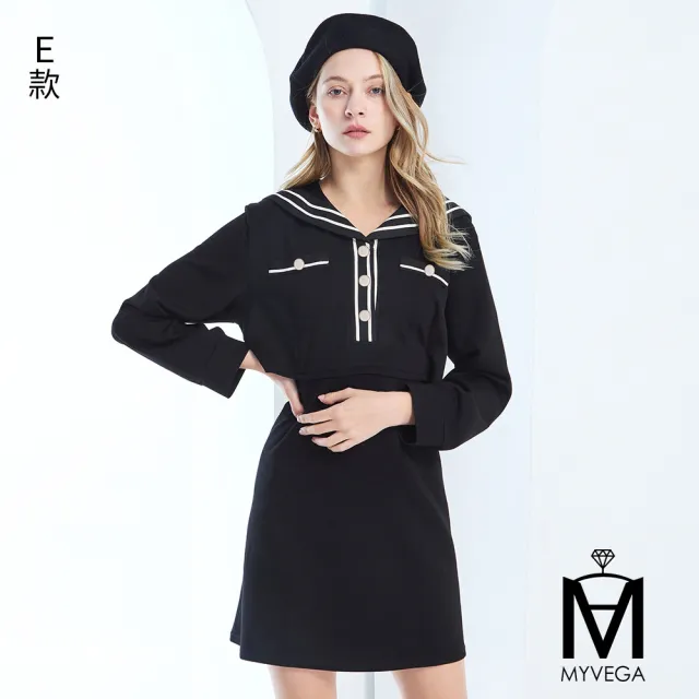 【MYVEGA 麥雪爾】出清品 MA多款OL氣質Aline連身洋裝(綁帶/細褶/格紋領巾/小香風)