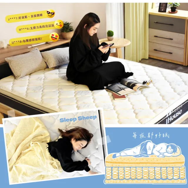 【IHouse】乳膠+強化護邊+強化型獨立筒 6尺床墊 /雙大床墊/捲包床墊/壓縮床(高碳錳鋼硬式獨立筒-巴寶莉)