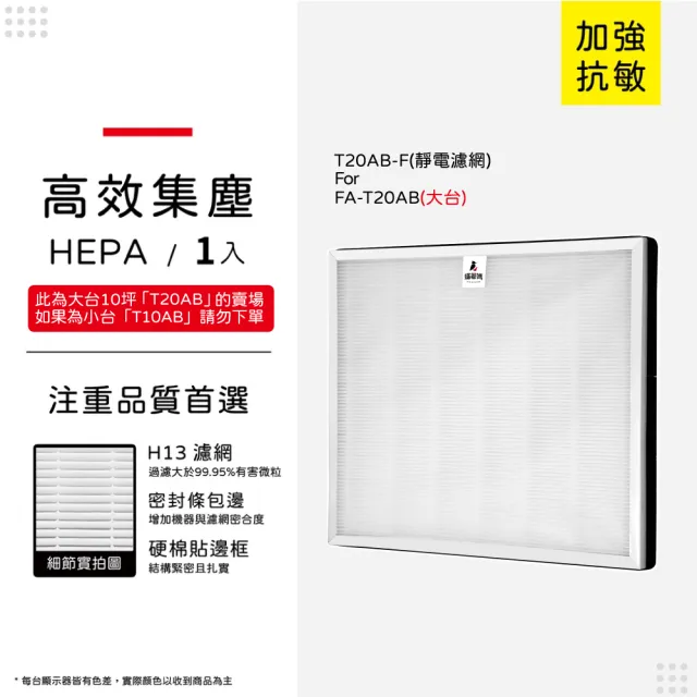 【蟎著媽】濾網(適用 3M T20AB FA-T20AB T20AB-F 極淨型10坪空氣清淨機)