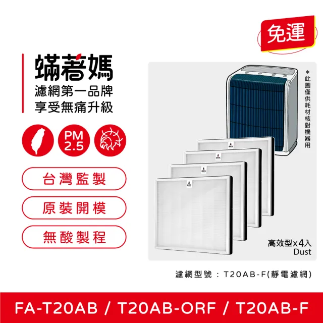 【蟎著媽】濾網4入優惠組(適用 3M T20AB FA-T20AB T20AB-F 極淨型10坪空氣清淨機)