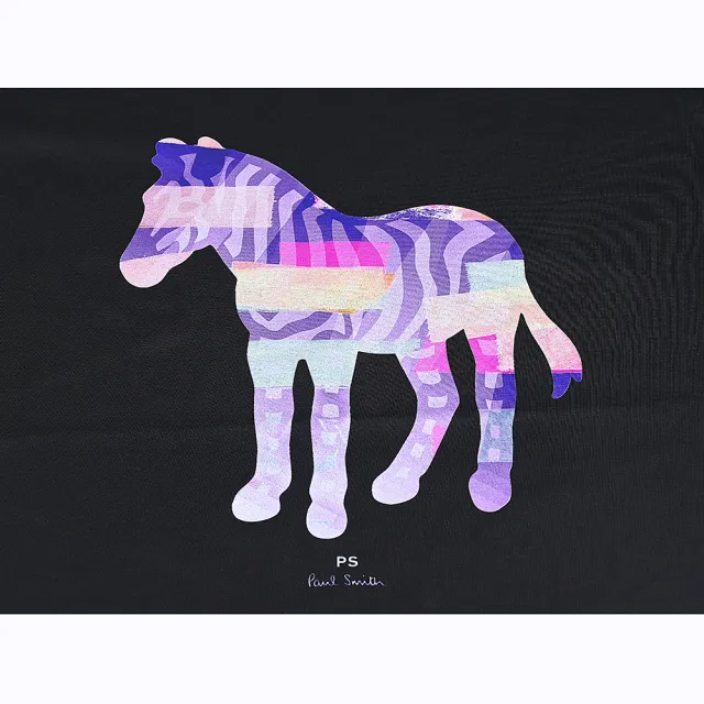 【Paul Smith】PAUL SMITH領口內簽名LOGO純棉紫藍斑馬圖圓領短袖T恤(男款/黑)