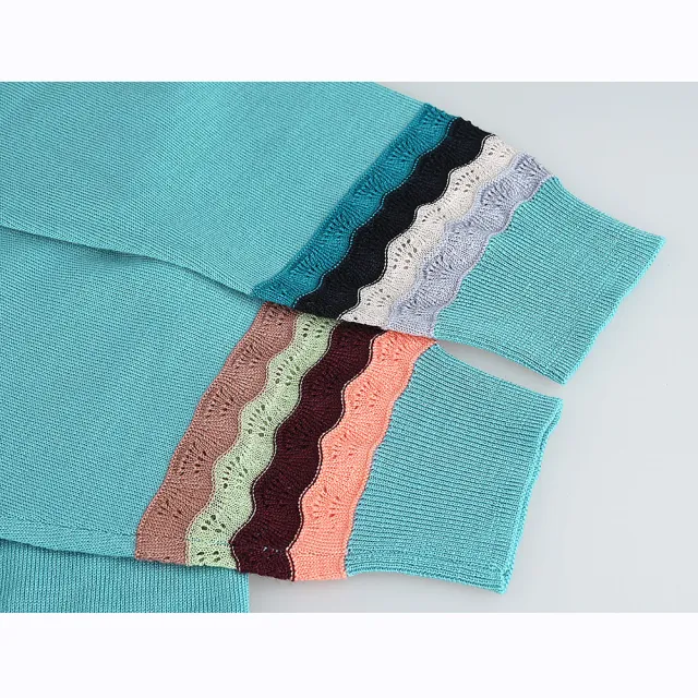【Paul Smith】PAUL SMITH內標白字LOGO羊毛混紡5鈕釦多色花邊長袖口V領開襟衫(女款/綠藍)