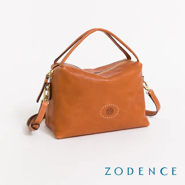 【ZODENCE 佐登司】HAN義大利植鞣革垂墜感雙提把斜背包(經典駝)