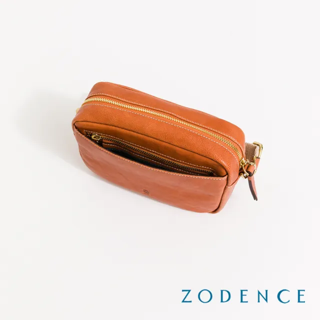 【ZODENCE 佐登司】HAN義大利植鞣革方型斜背小包(經典駝)