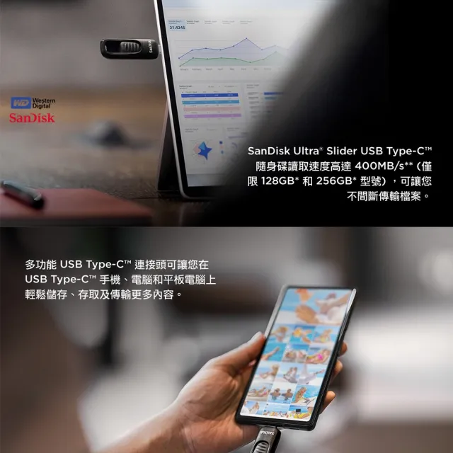 【SanDisk 晟碟】[極速升級 全新版] 1TB Ultra Slider Type-C™ 隨身碟(高速讀取400MB/s 原廠5年保固)
