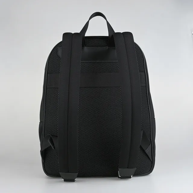 【BALLY】BALLY Code銀字燙印標誌紅白條紋設計尼龍後背包(黑)
