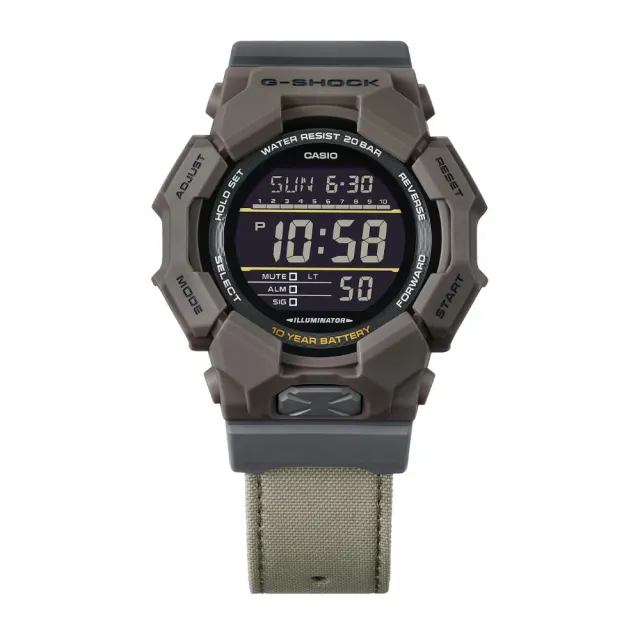 【CASIO 卡西歐】G-SHOCK 十年電力 大地棕 強韌布質錶帶 數位顯示 GD-010CE-51.9_mm