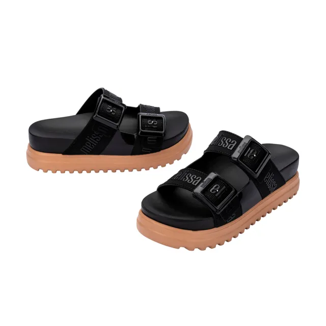 【Melissa】LOGO雙扣帶厚底拖鞋(黑色)
