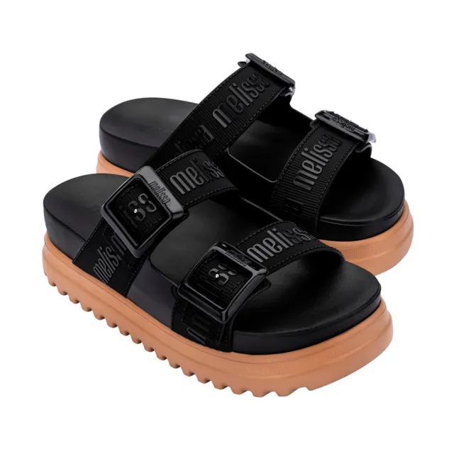 【Melissa】LOGO雙扣帶厚底拖鞋(黑色)