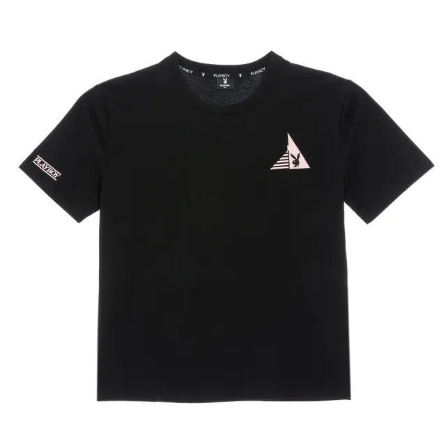 【PLAYBOY】涼感繡花圓領T-SHIRT(黑色)