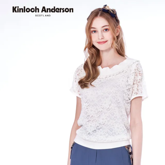 【Kinloch Anderson】浪漫蕾絲拼接螺紋領雪紡短袖上衣(KA1251013 粉橙 / 白色)