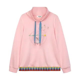 【MYVEGA 麥雪爾】立領抽繩袋鼠刺繡上衣-粉