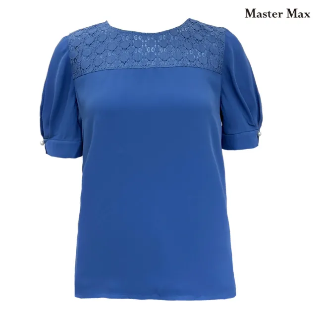 【Master Max】氣質款領蕾絲拼接雪紡素面短袖上衣(8217034)