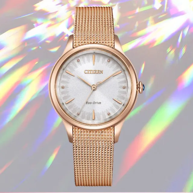 【CITIZEN 星辰】非洲菊光動能氣質優雅米蘭帶女錶 玫瑰金 33mm(EM1153-88A)