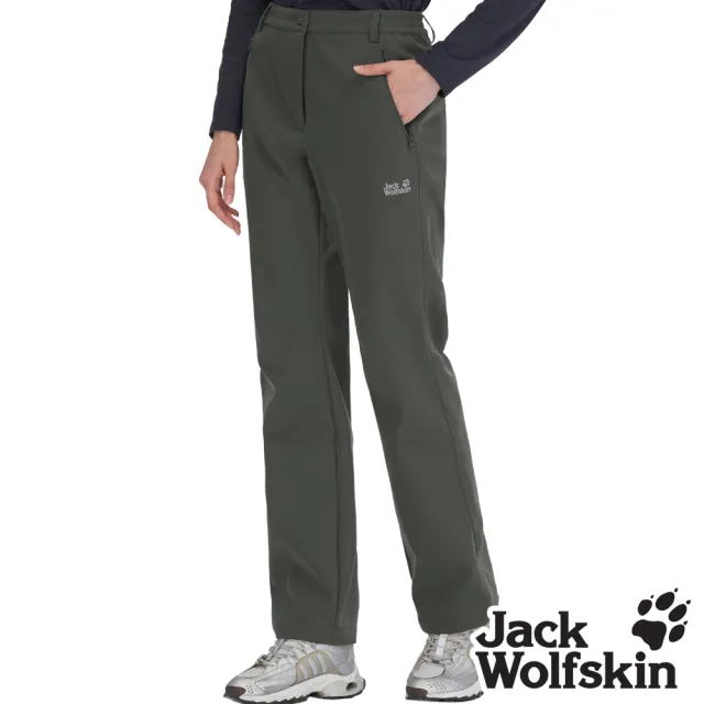【Jack wolfskin 飛狼】女 防風防潑水休閒保暖長褲 Softshell 軟殼褲(深灰)