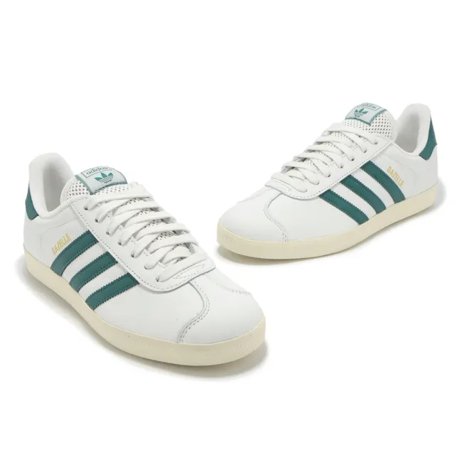 【adidas 愛迪達】休閒鞋 Gazelle 男鞋 女鞋 白 綠 德訓鞋 復古 小白鞋 皮革 愛迪達(JH5397)