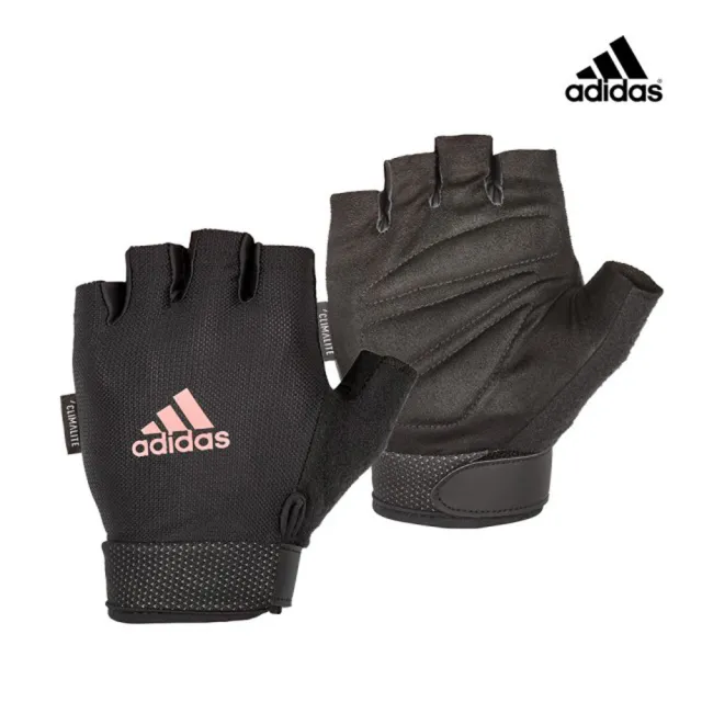 【adidas 愛迪達】可調式透氣短指訓練手套-粉(S-L)