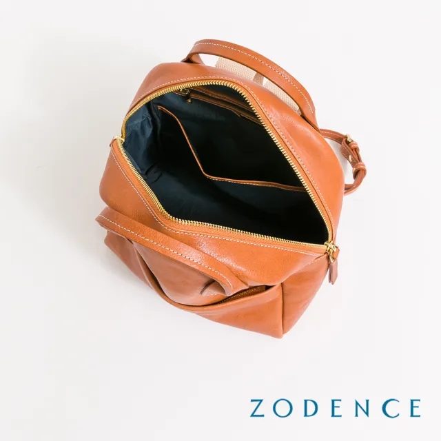 【ZODENCE 佐登司】AGNES義大利植鞣革烙印手提後背包(經典駝)
