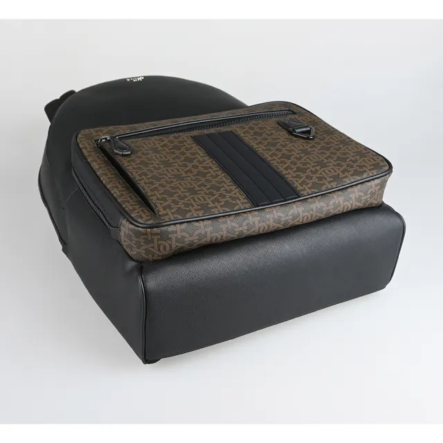 【BALLY】BALLY Mavrick復古立體銀字LOGO印花字母設計防刮牛皮拼PVC雙拉鍊後背包(褐x黑)