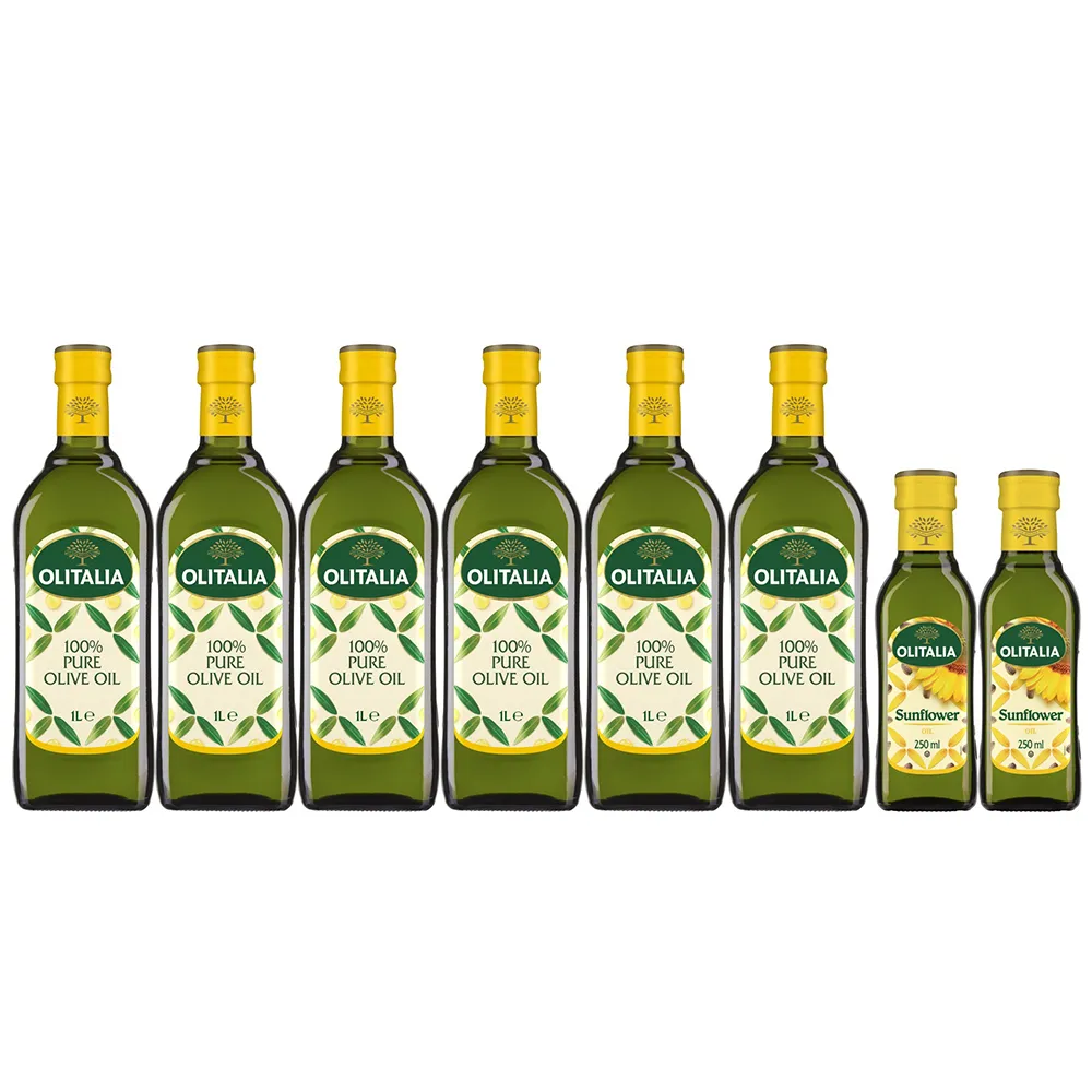 【Olitalia 奧利塔】純橄欖油禮盒組1000mlx6瓶(+贈頂級葵花油250mlx2瓶)