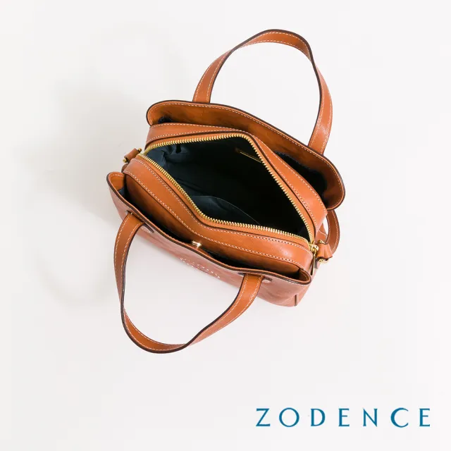 【ZODENCE 佐登司】HAN義大利植鞣革商務休閒三層手提斜背包(經典駝)
