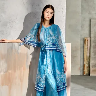 【KERAIA 克萊亞】藍沫謬思披肩式長罩衫(附綁帶)