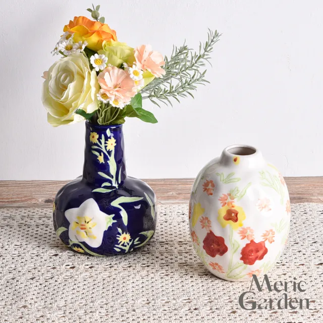 【Meric Garden】璽韻雅繪陶瓷花瓶/裝飾花瓶/桌面擺飾_2款任選(花藝花器 造型花 藝術品 桌面餐桌擺飾)