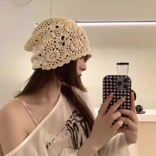 【Jun Jun】春夏款鏤空花形編織帽 小臉造型帽