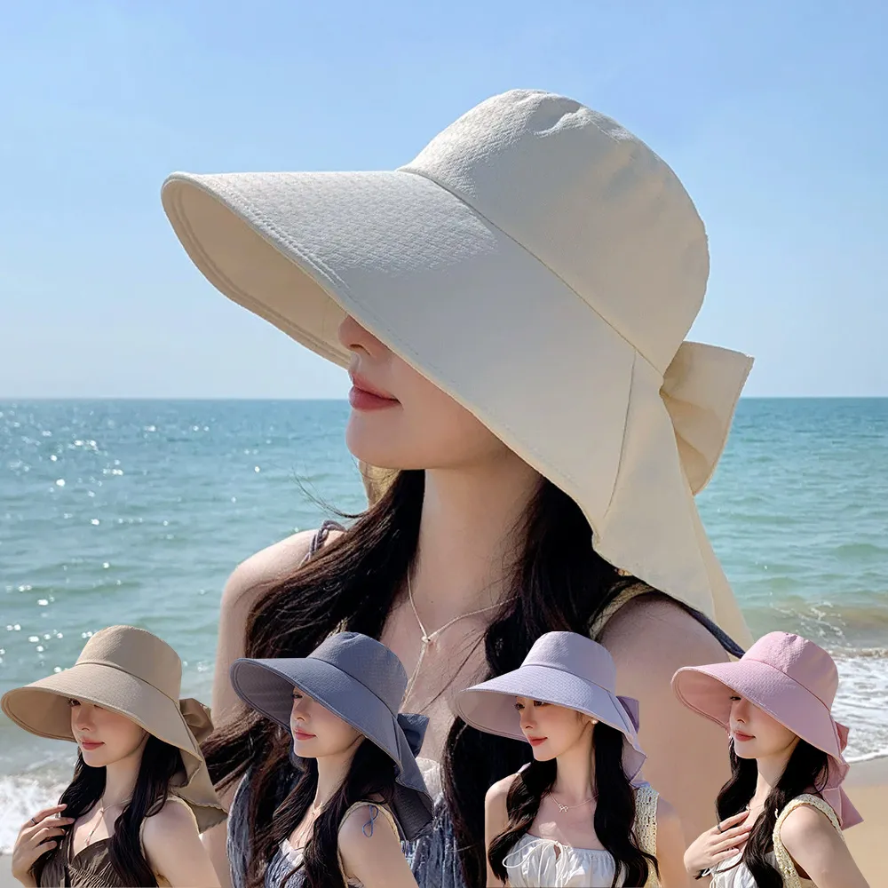 【MUAN】夏季大簷披肩蝴蝶結漁夫帽 戶外騎行遮陽帽 防曬帽(太陽帽 漁夫帽 登山帽 防風帽)