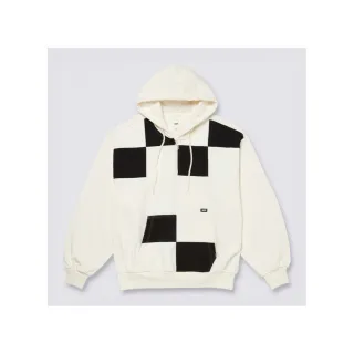 【VANS 官方旗艦】Panel Checker 男女款米色棋盤格長袖連帽大學T