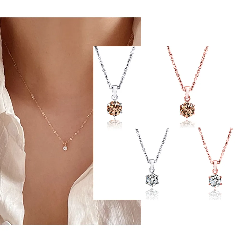 【CTJ】年貨節!現貨!10分 六爪 天然鑽 白鑽 香檳鑽 純銀 玫瑰金 鑽石項鍊(鑽石閃耀時刻 只為摯愛的妳)