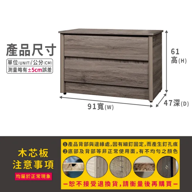 【ASSARI】堂本木心板二斗櫃(寬91x深47x高61cm)