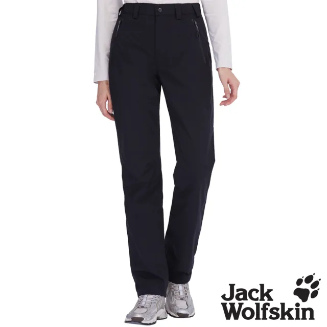 【Jack wolfskin 飛狼】女 防水透氣休閒保暖褲(薄刷絨內裡 / 黑色)