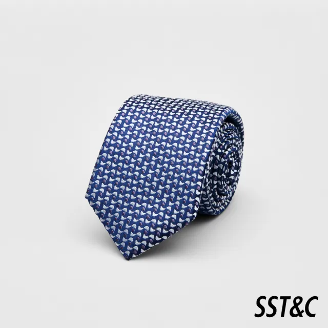 【SST&C】藍底白咖幾何紋窄版領帶7CM 00362502040(換季55折)